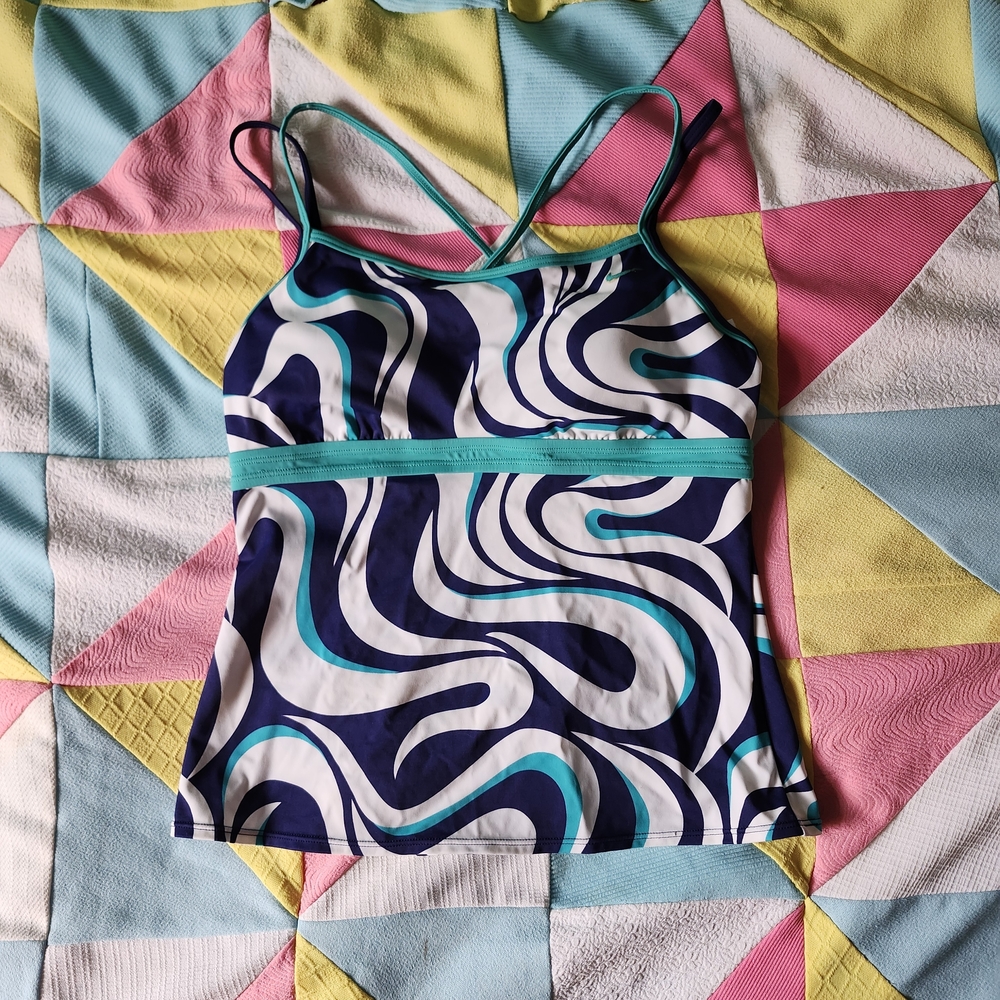Nike Teal and Navy Swirl Tankini Swimsuit Top